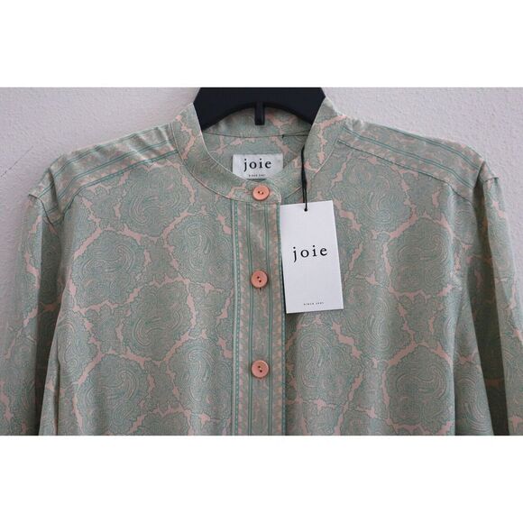 Joie 8902OP00925 Women's Sz M Green/Peach Long Sleeve Silk Romper - Picture 3 of 14